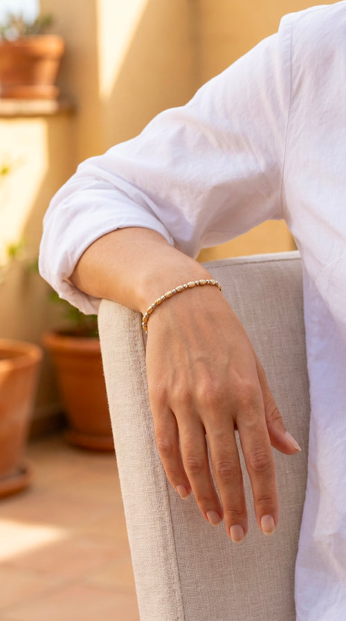 18K Two Tone Gold Beaded Bracelet