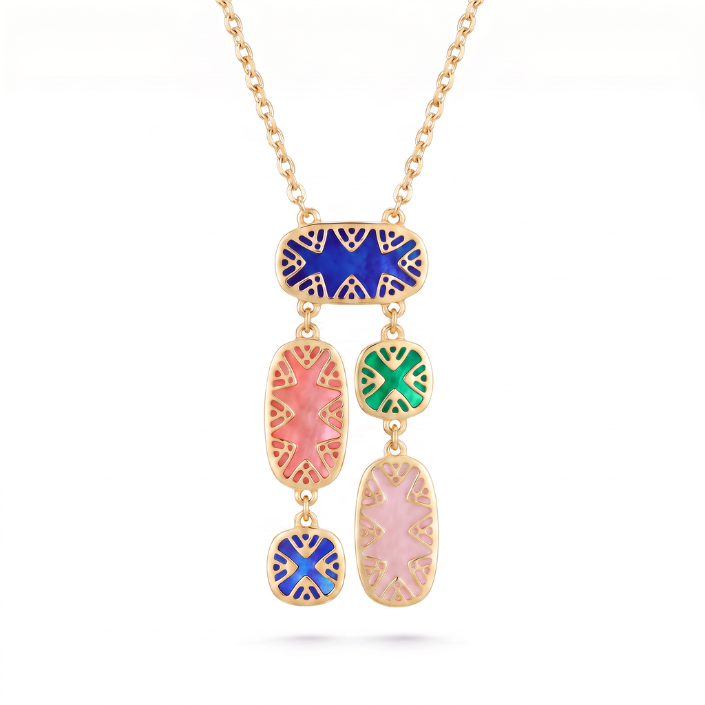 18K Yellow Gold Multicolor Reversible Mother Of Pearl Chain Necklace