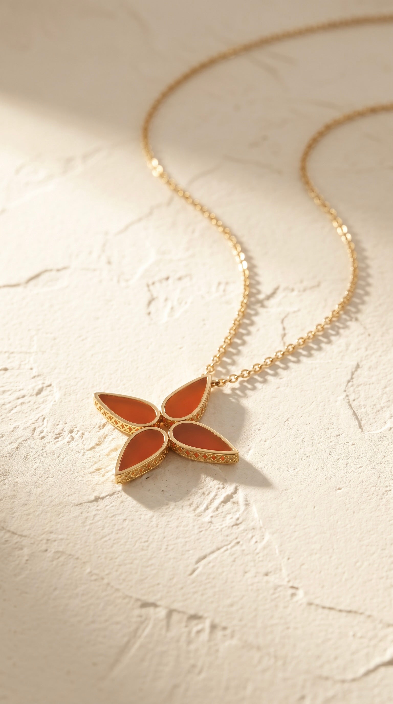 18K Yellow Gold Carnelian Flower Necklace