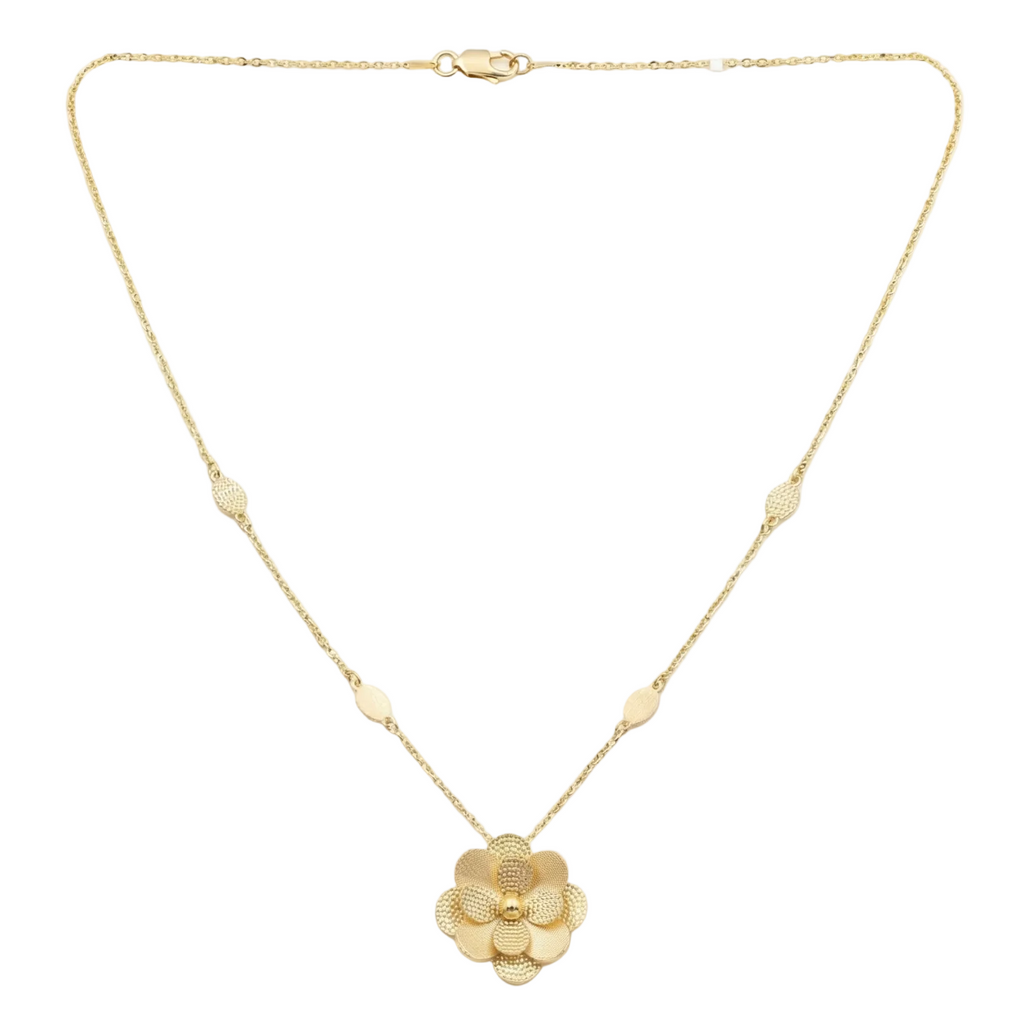 18K Yellow Gold Flower Chain Necklace