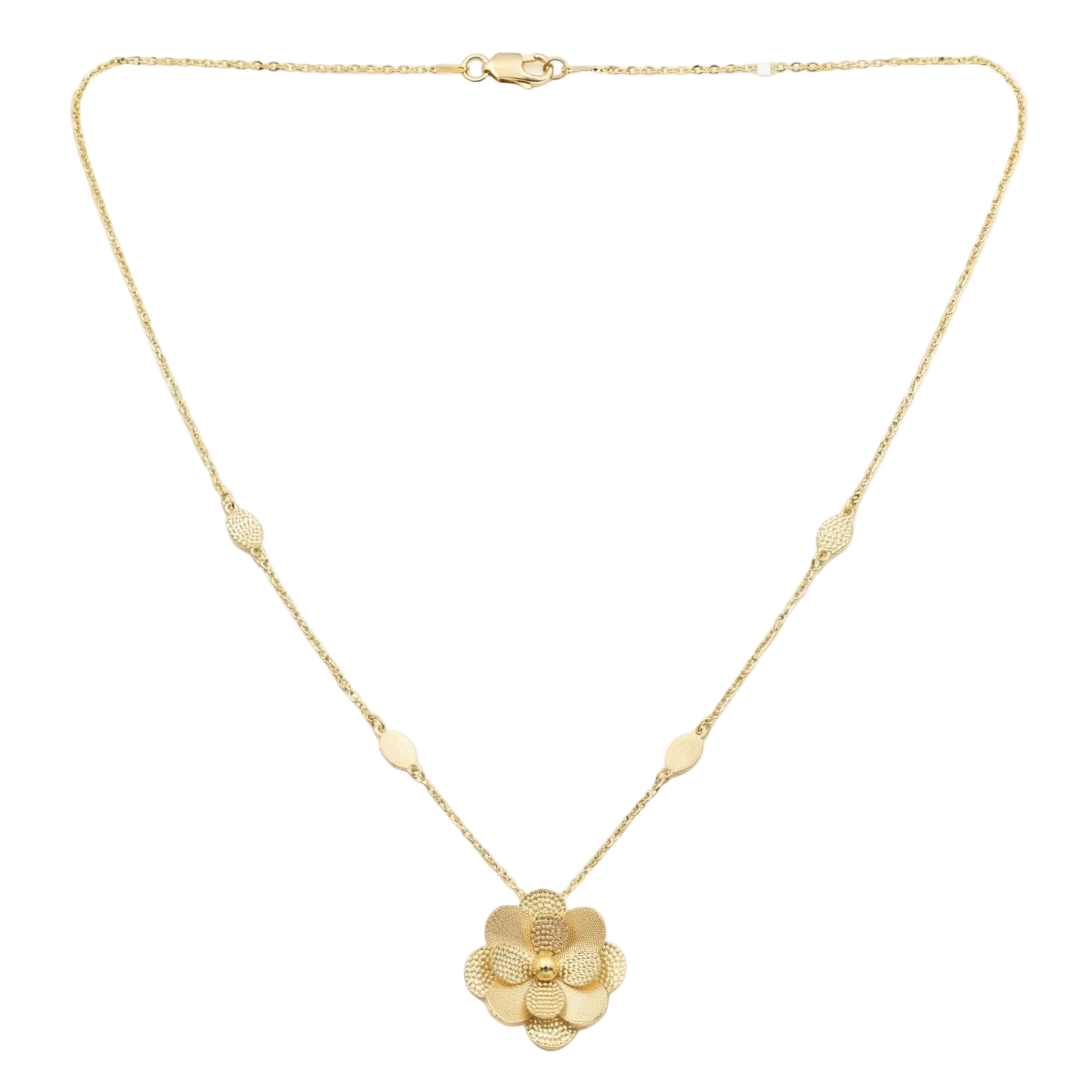 18K Yellow Gold Flower Chain Necklace