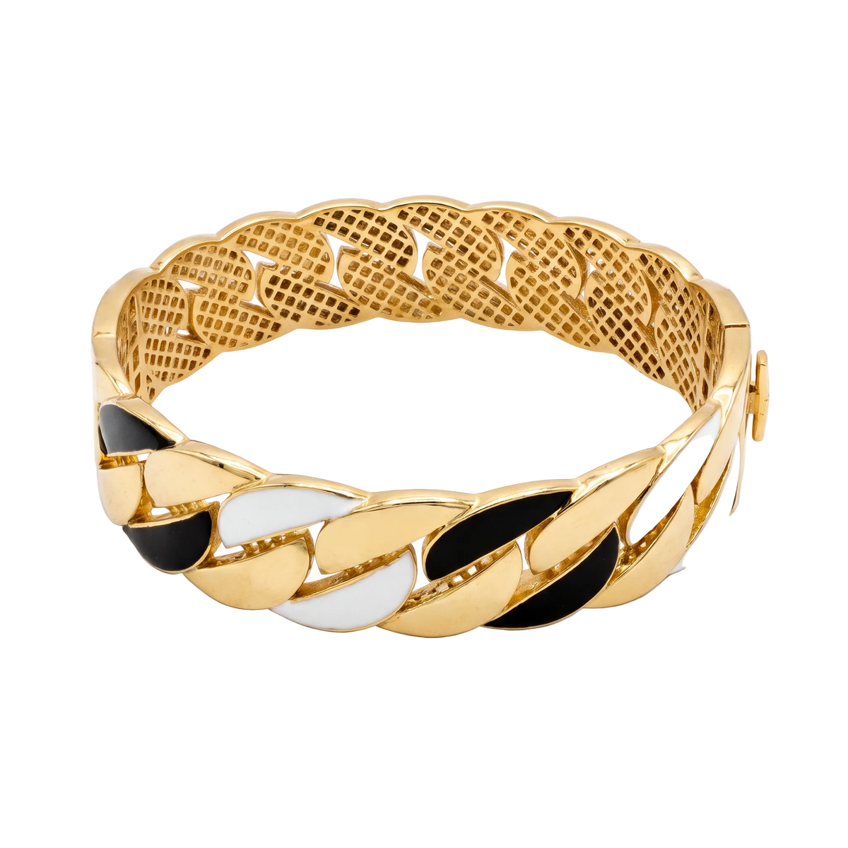 18K Yellow Gold Black & White Enamel Bangle Bracelet