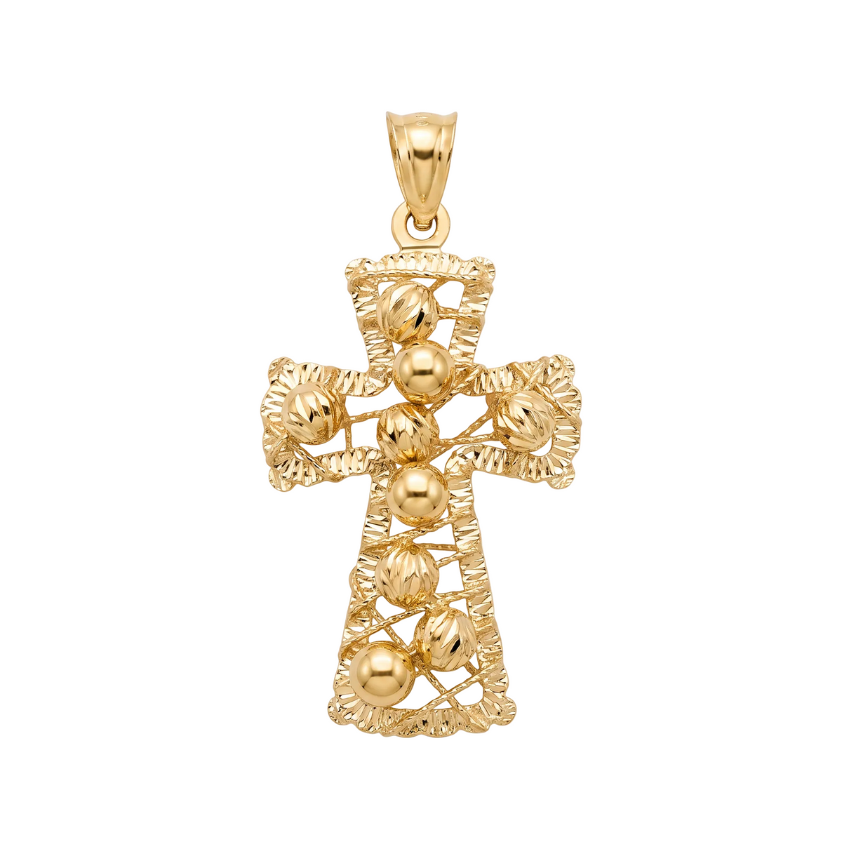 18K Yellow Gold Medium Wire Bead Cross Pendant