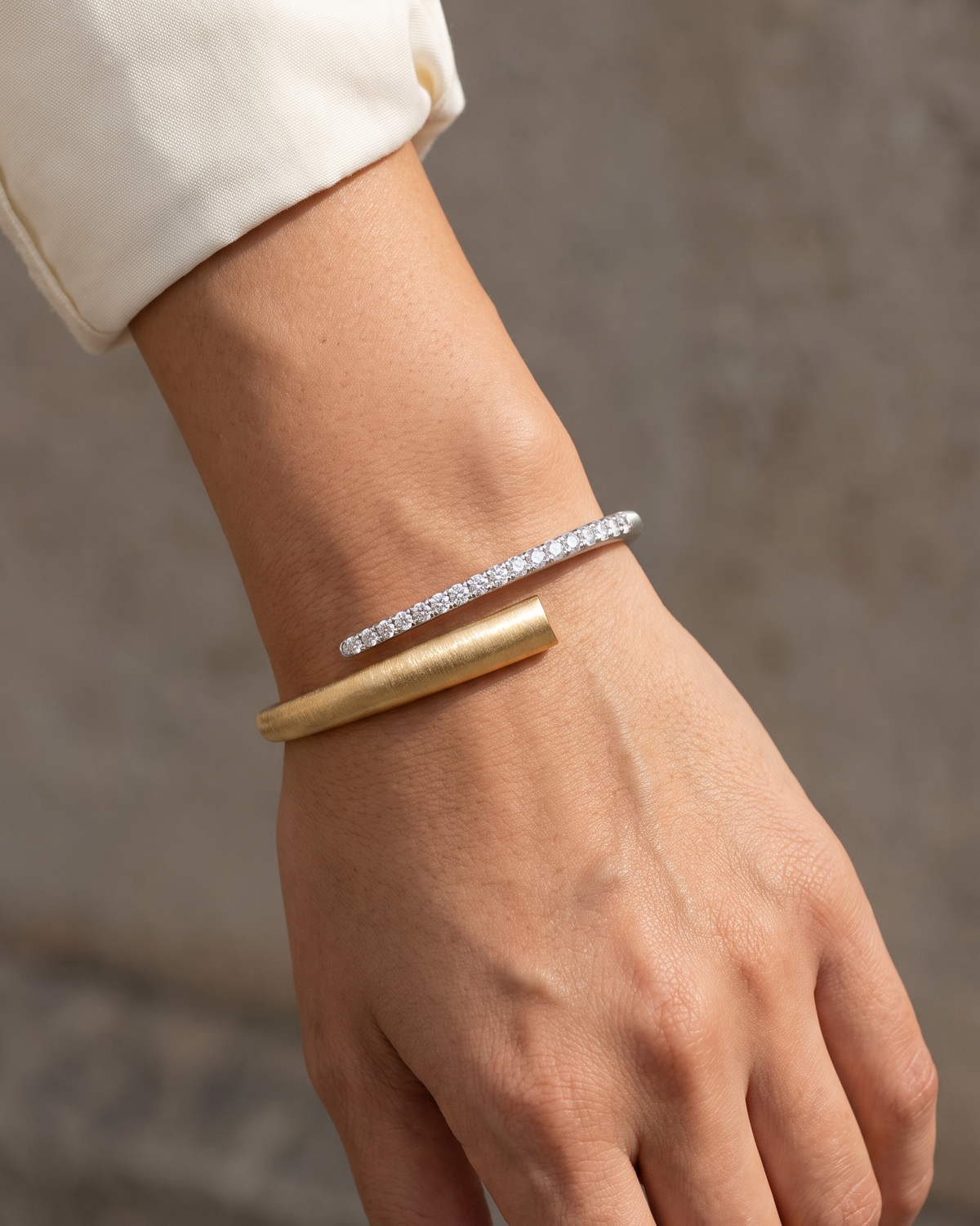 Diamond Two Tone Gold Cuff Bracelet
