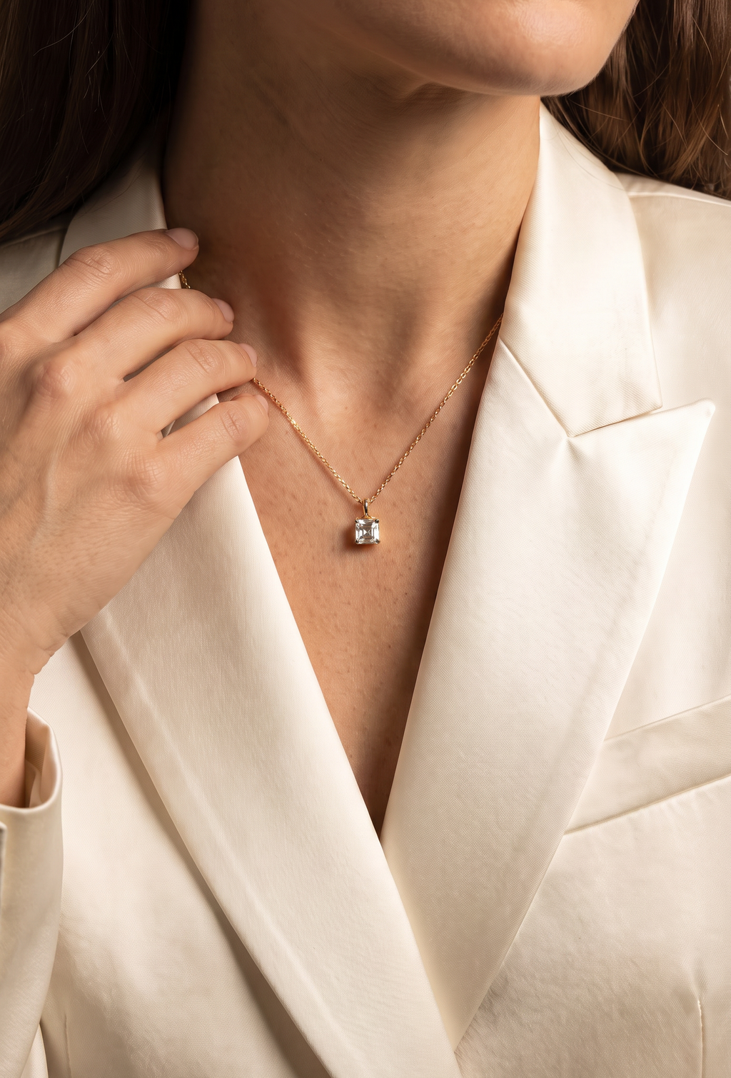 Lab Diamond Yellow Gold Asscher Solitaire Chain Necklace