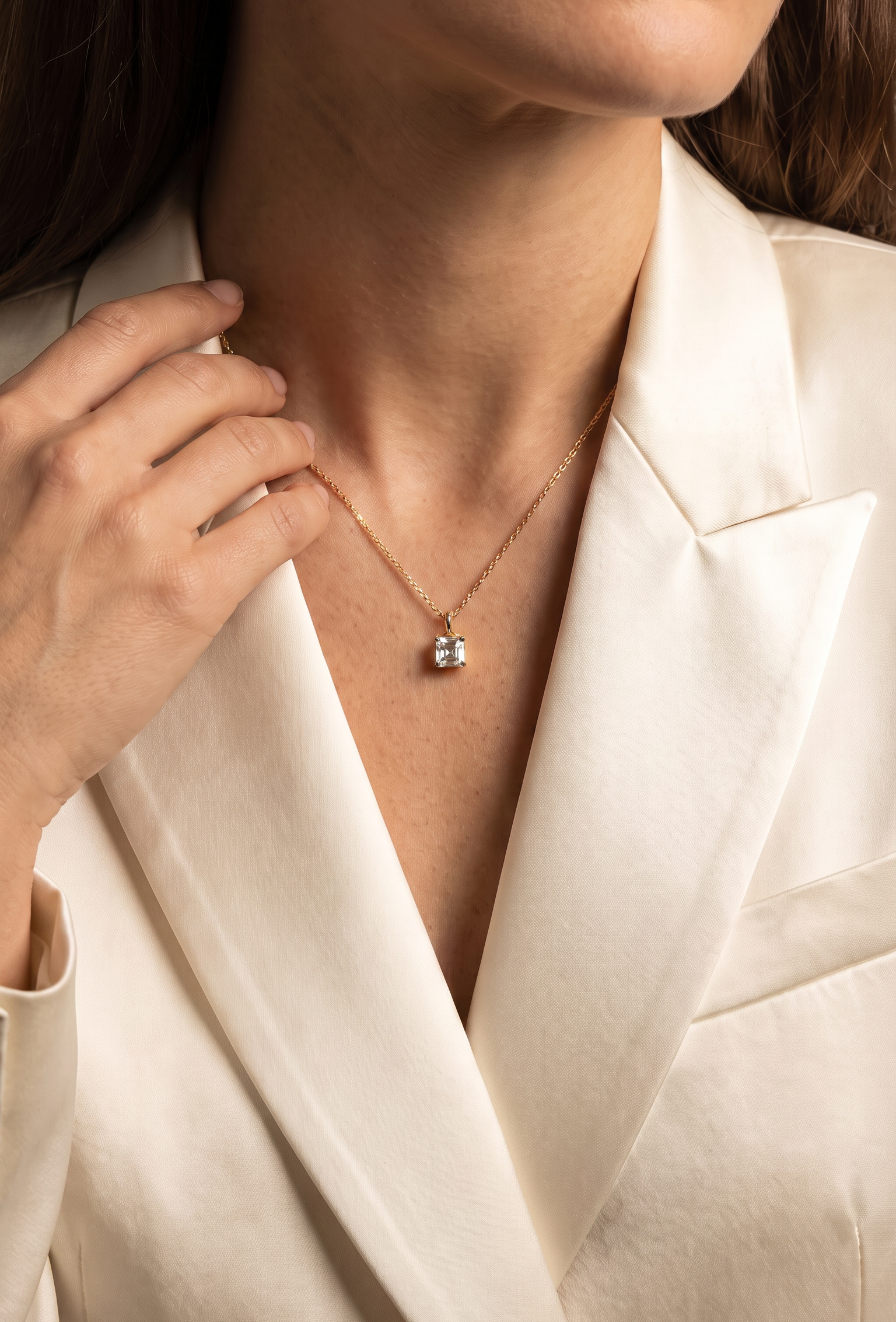Lab Diamond Yellow Gold Asscher Solitaire Chain Necklace