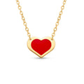 18K Yellow Gold Red Enamel Heart Necklace