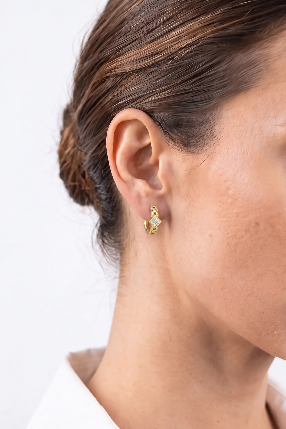 18K Yellow Gold  Cubic Zirconia Hoop Earring