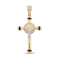 18K Two Tone With Black & White Cubic Zirconia Crucifix Pendant