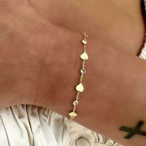 18K Gold CZ Heart Chain Bracelet