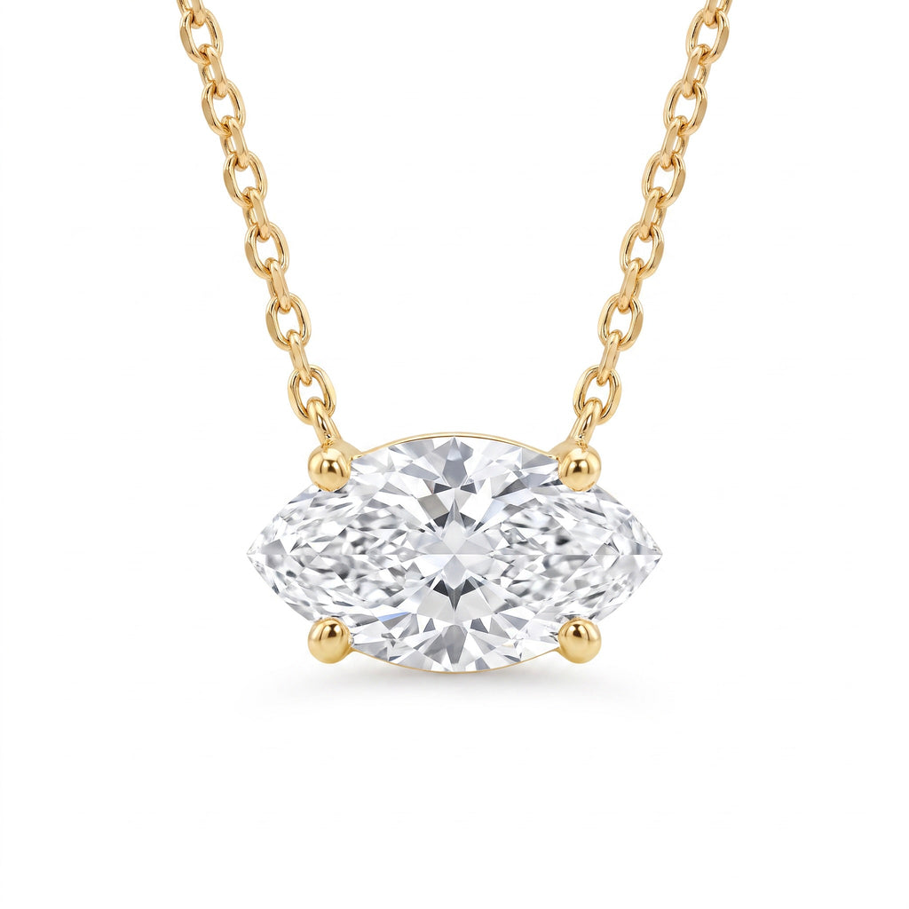 Lab Diamond Yellow Gold Marquise Solitaire Chain Necklace