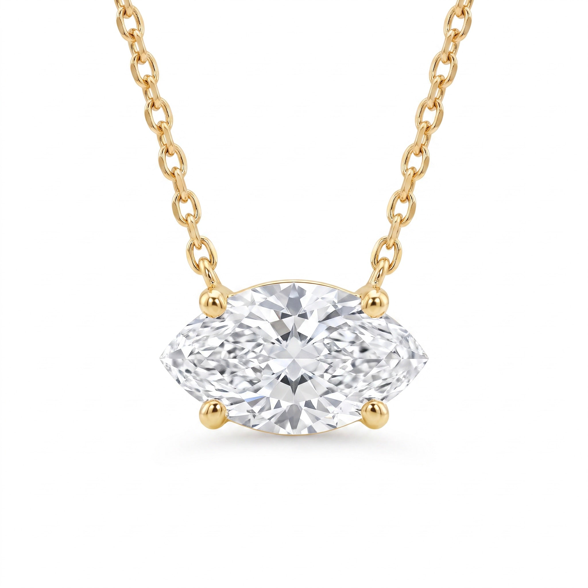 Lab Diamond Yellow Gold Marquise Solitaire Chain Necklace