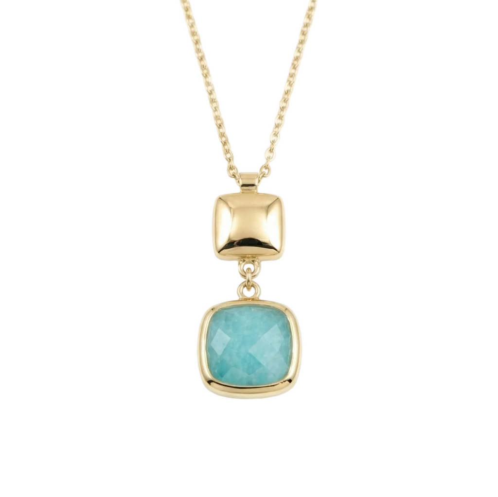 18K Yellow Gold Blue Chalcedony Chain Necklace