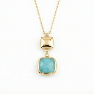 18K Yellow Gold Blue Chalcedony Chain Necklace