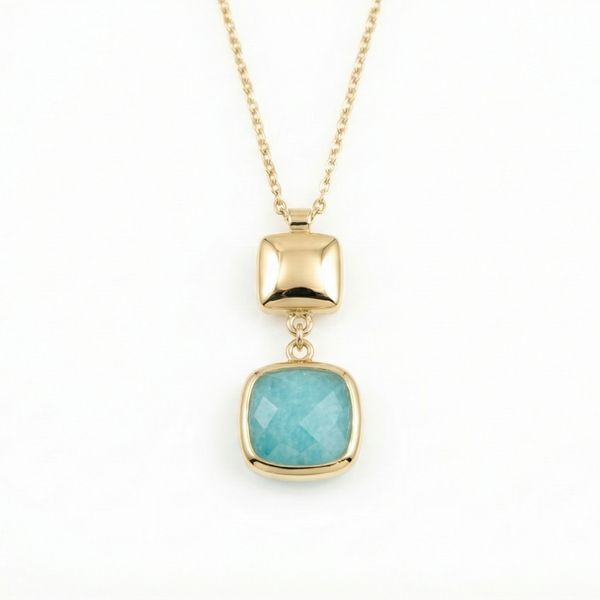 18K Yellow Gold Blue Chalcedony Chain Necklace