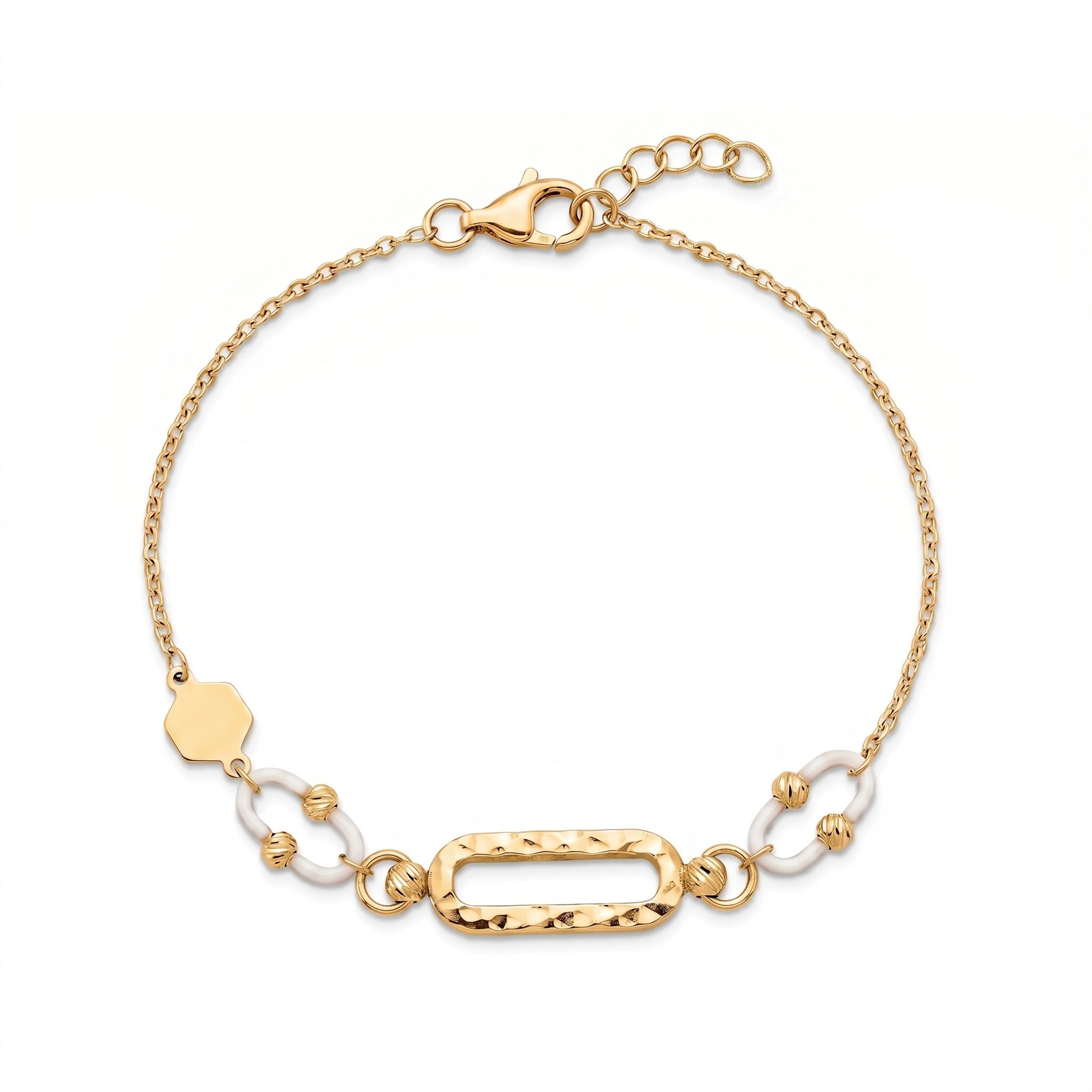 18K Yellow Gold White Enamel Chain Bracelet