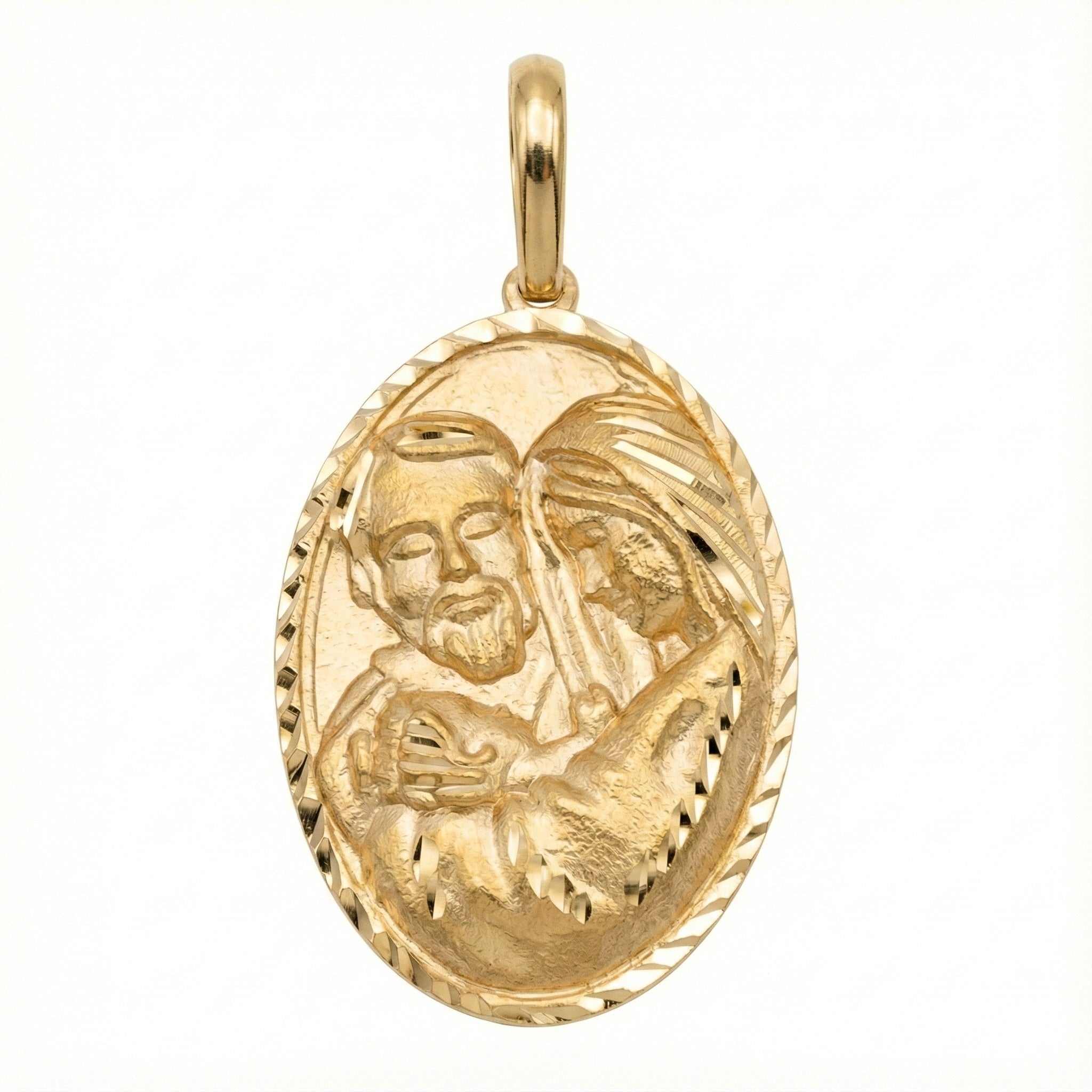 18K Yellow Gold Pendant 3D Joseph, Mary, & Jesus Icon