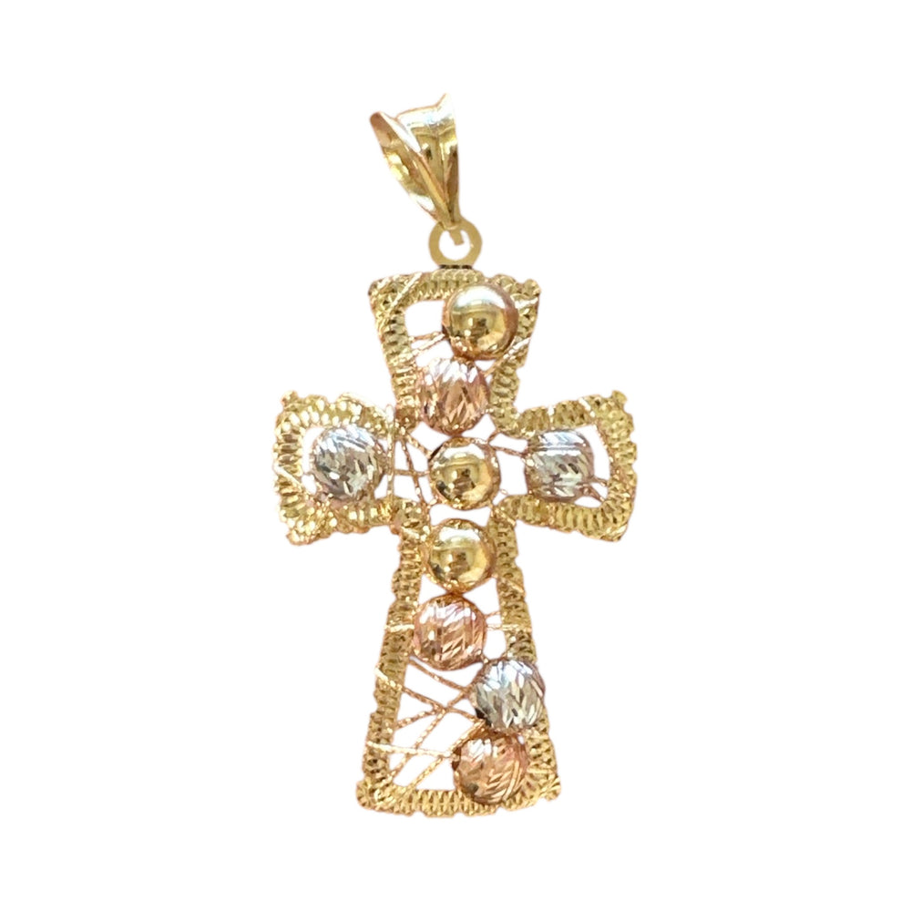 18K Gold Large Multicolor Wire Bead Cross Pendant