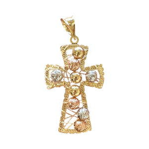 18K Gold Large Multicolor Wire Bead Cross Pendant