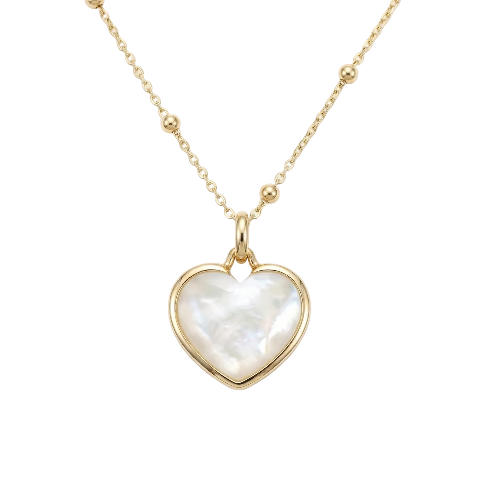 18K Yellow Gold White Mother Pearl Bead Chain Necklace