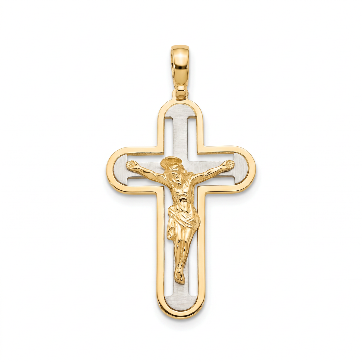 18K Two Tone Gold Crucifix Pendant