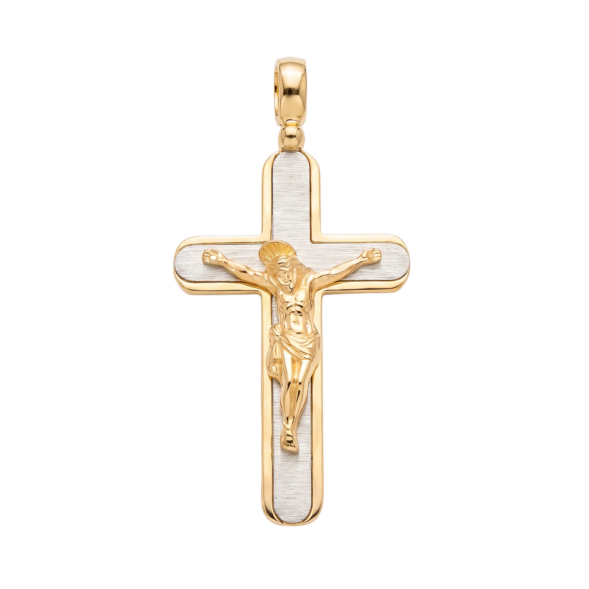 18K Two Tone Gold Crucifix Pendant