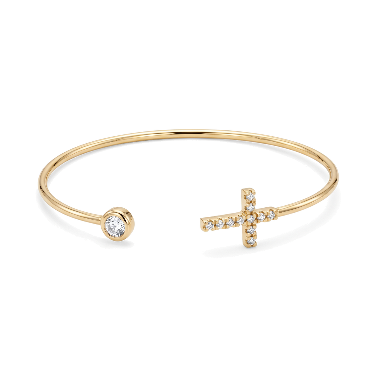 18K Yellow Gold Cubic Zirconia Cross Baby Cuff Bracelet