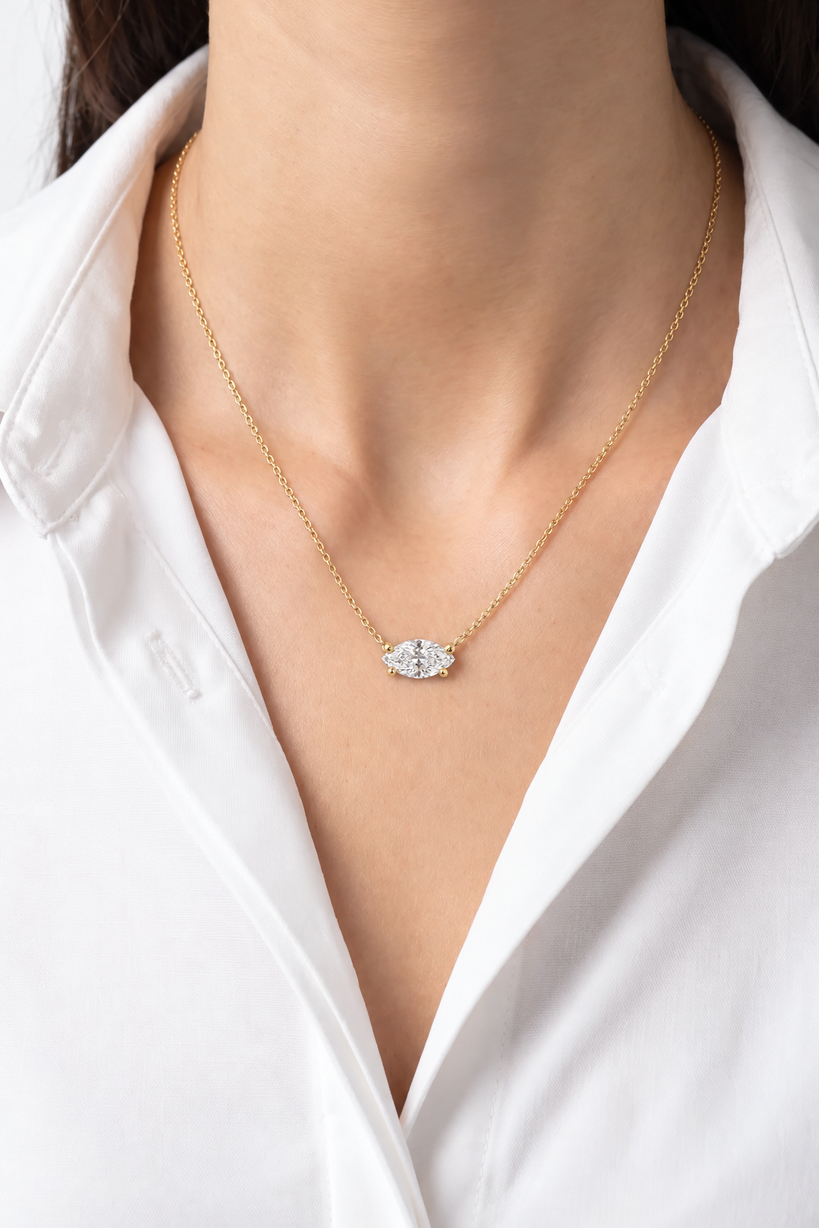Lab Diamond Yellow Gold Marquise Solitaire Pendant Necklace