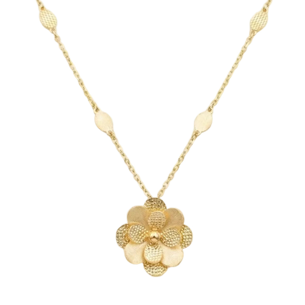 18K Yellow Gold Flower Chain Necklace