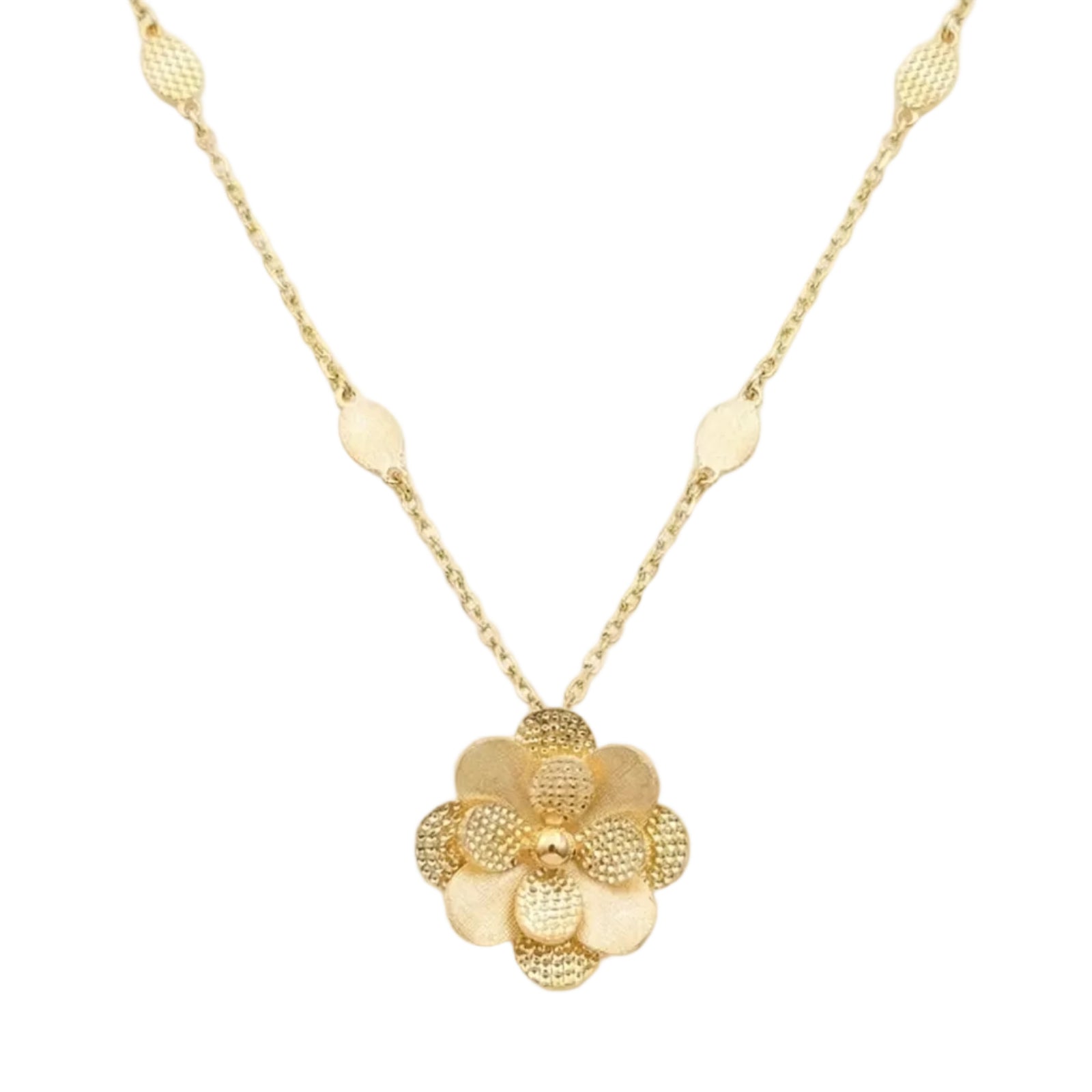 18K Yellow Gold Flower Chain Necklace