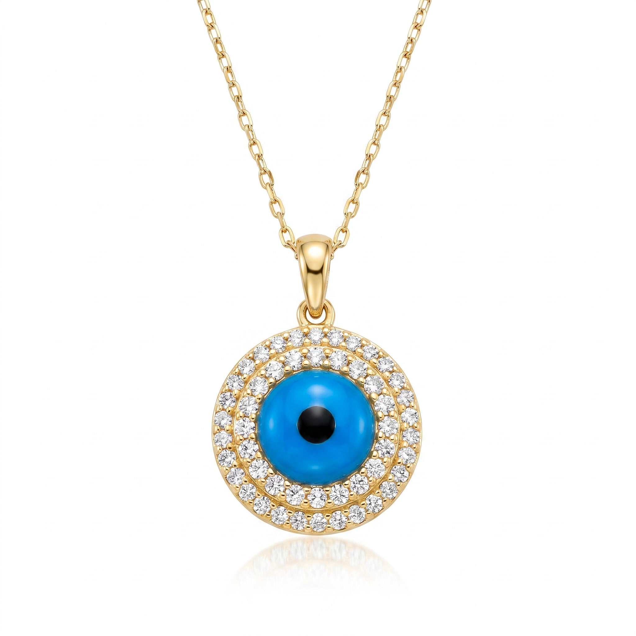 18K Yellow Gold Cubic Zirconia Evil Eye Necklace