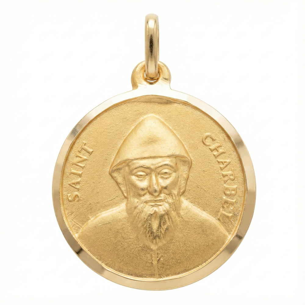 18K Yellow Gold Pendant St. Charbel Icon Pendant