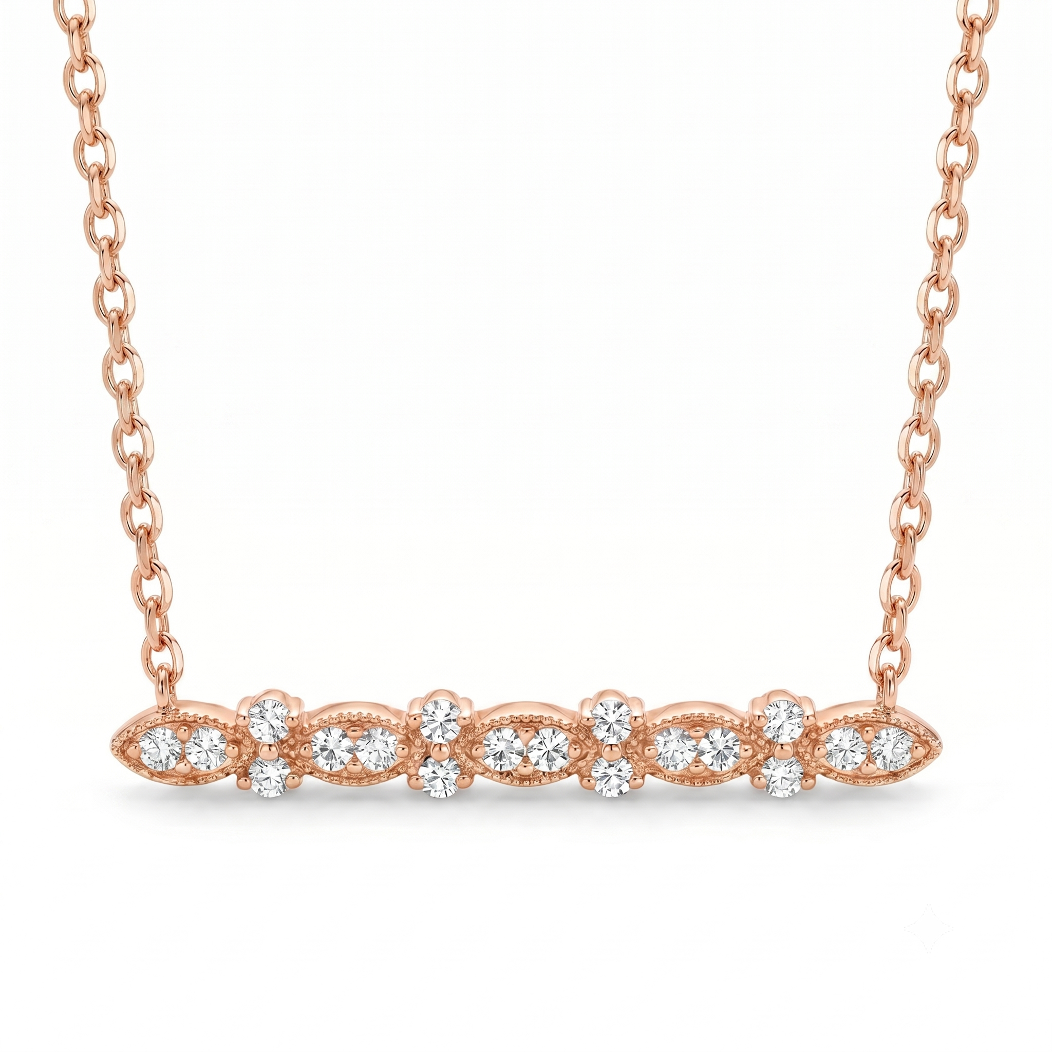 Diamond Rose Gold Bar Chain Necklace