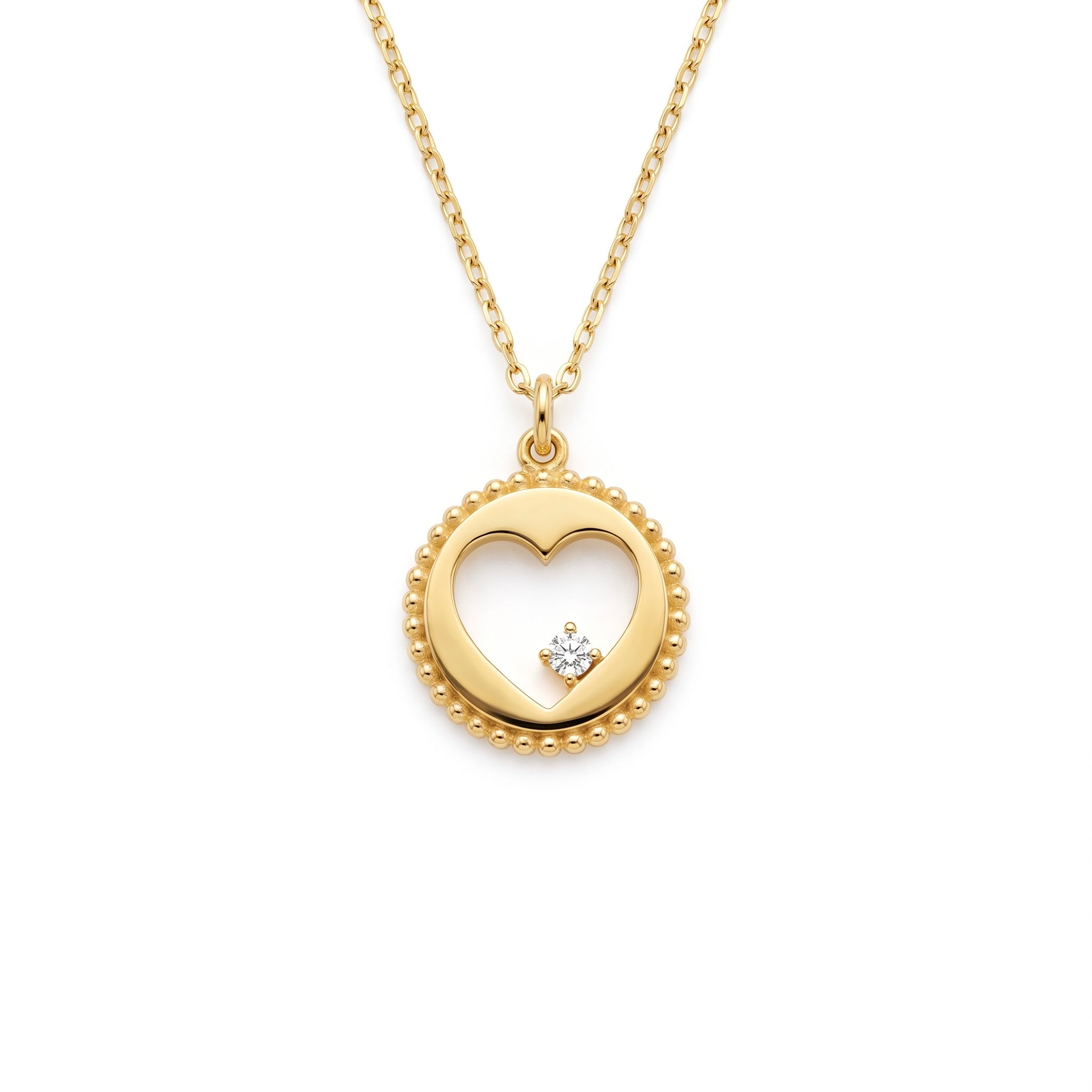 18K Yellow Gold Cubic Zirconia Heart Chain Necklace