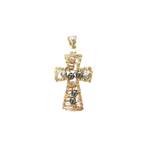 18K Gold Small Multicolor Wire Bead Cross Pendant