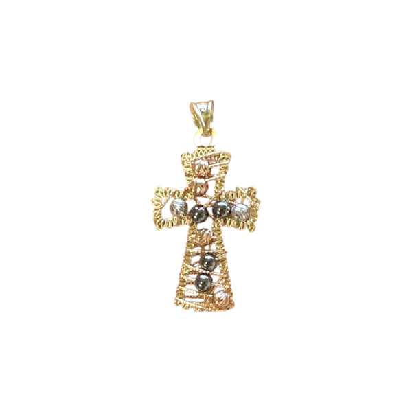 18K Gold Small Multicolor Wire Bead Cross Pendant