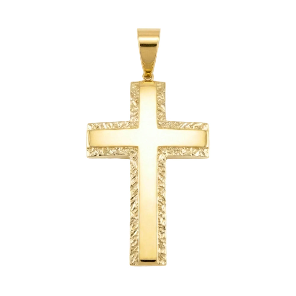 18K Yellow Gold Medium Diamond Cut Cross Pendant