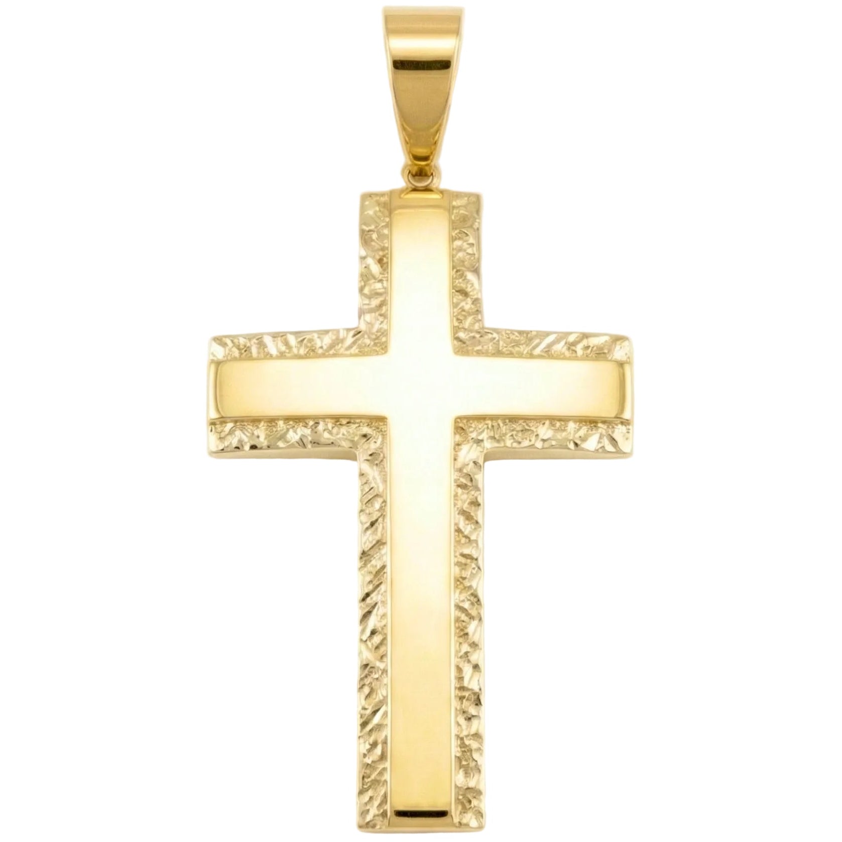 18K Yellow Gold Large Diamond Cut Cross Pendant