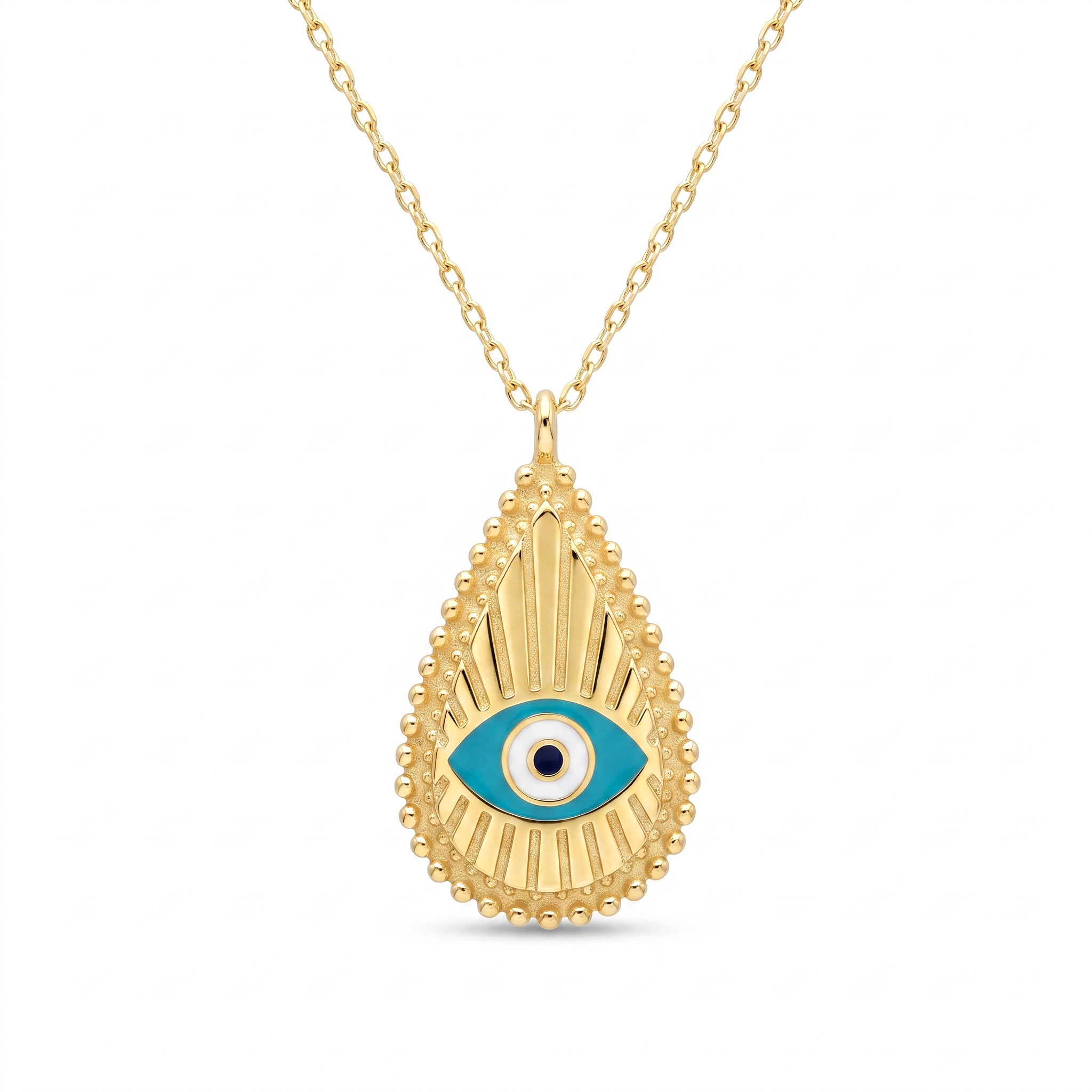 18K Yellow Gold Enamel Evil Eye Necklace
