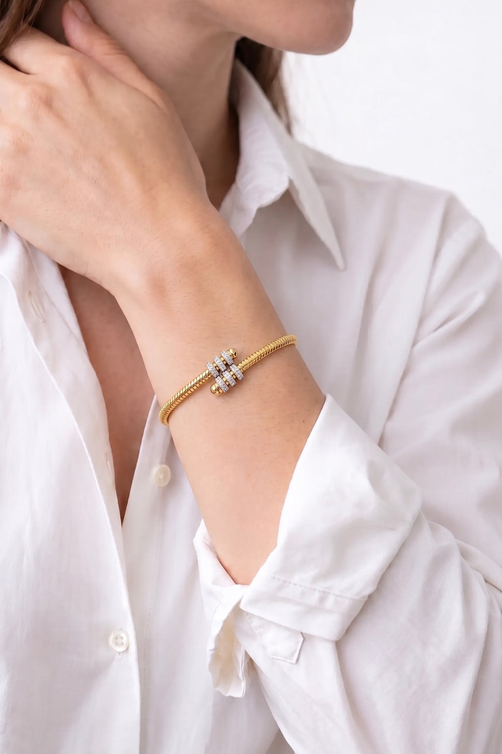 Diamond Two Tone Gold Cuff Bracelet