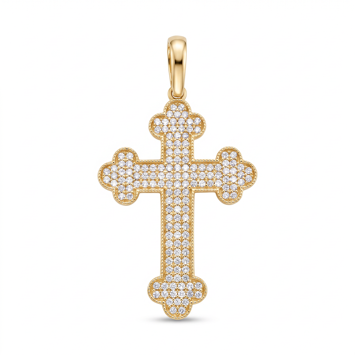 18K Yellow Gold Cubic Zirconia Pave Cross Pendant