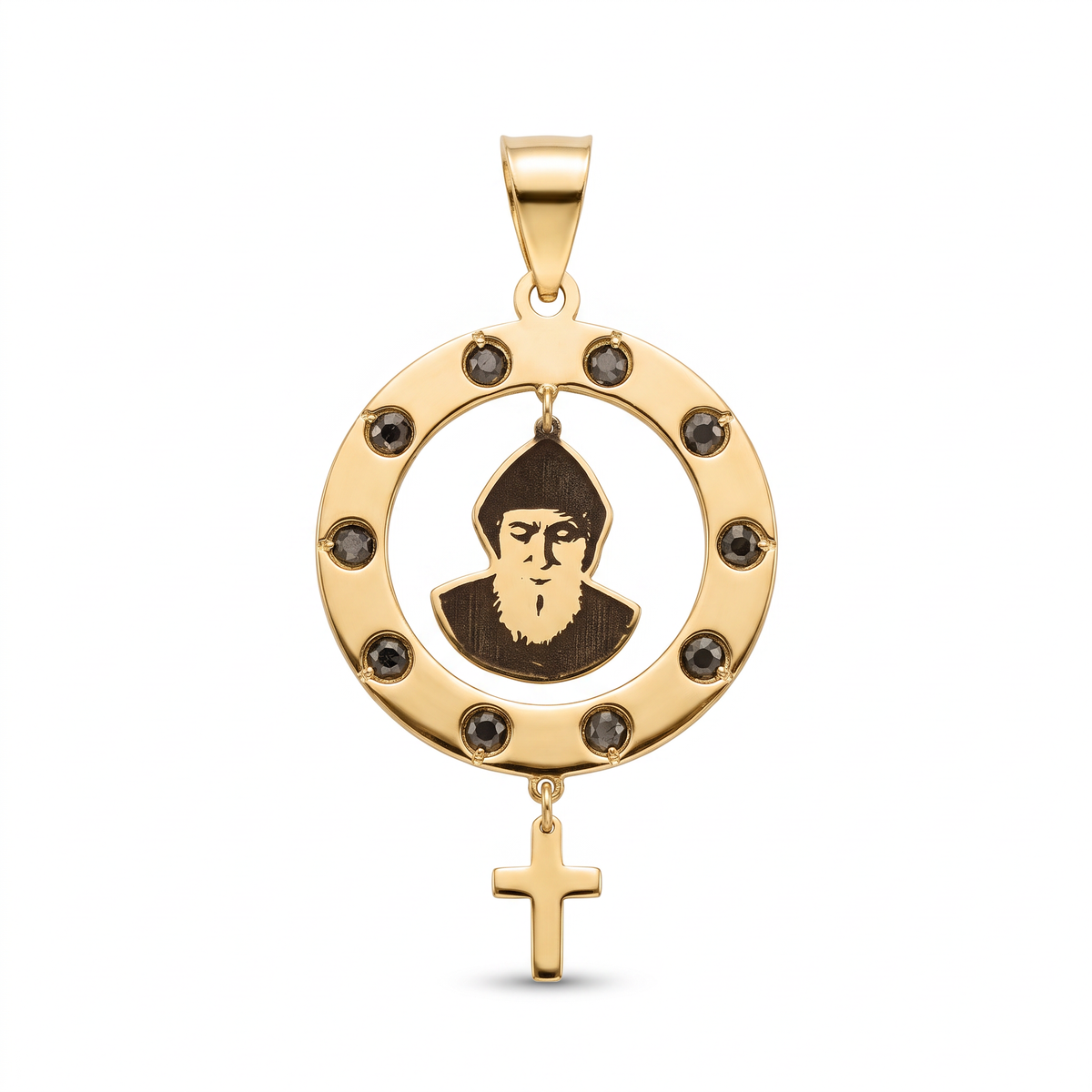 18K Yellow Gold Beaded St. Charbel Icon Pendant