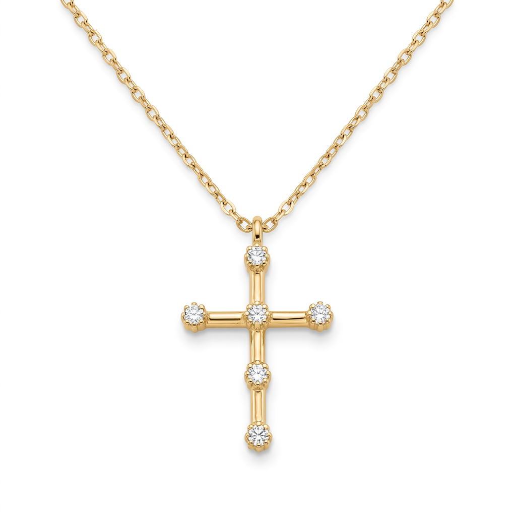Diamond Yellow Gold Cross Chain Necklace