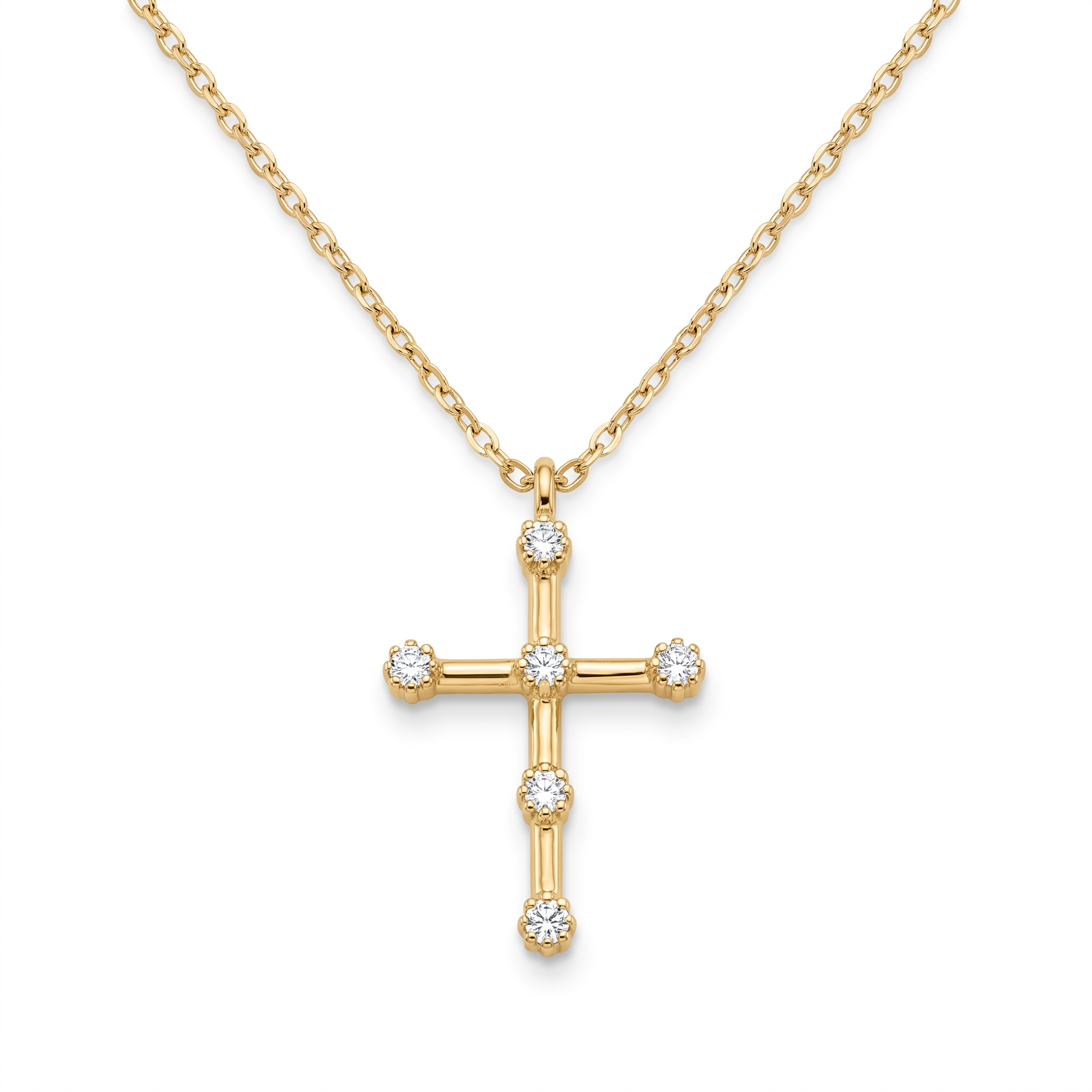 Diamond Yellow Gold Cross Chain Necklace