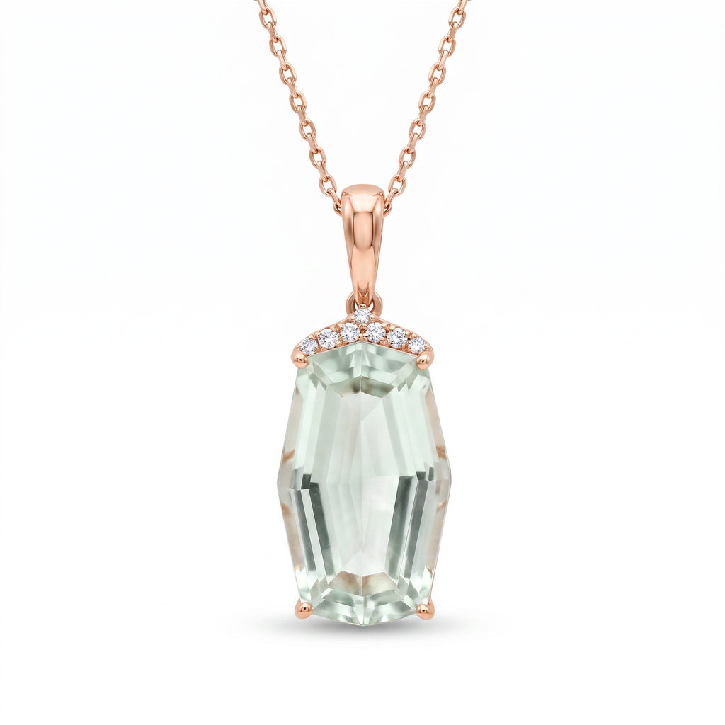 Diamond Rose Gold Prasiolite Pendant Necklace