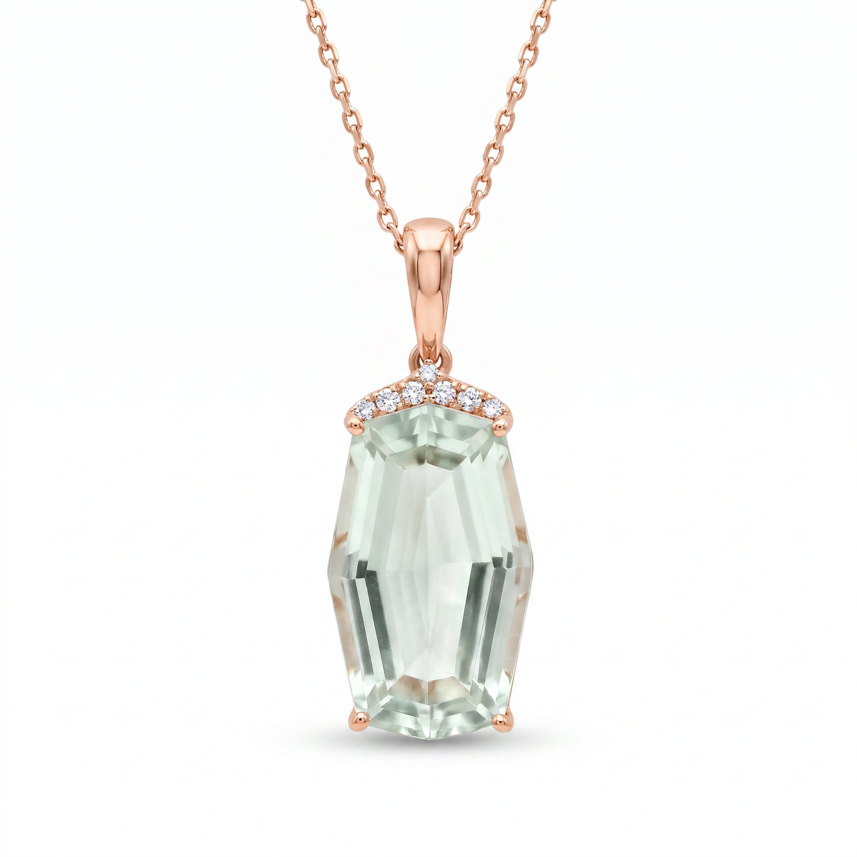 Diamond Rose Gold Prasiolite Pendant Necklace
