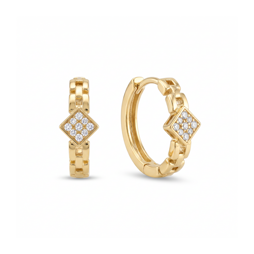 18K Yellow Gold  Cubic Zirconia Hoop Earring
