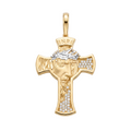 18K Two Tone Gold Medium Cubic Zirconia Jesus Face Cross Pendant