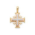 18K Multicolor Gold Cubic Zirconia Jerusalem Cross Pendant