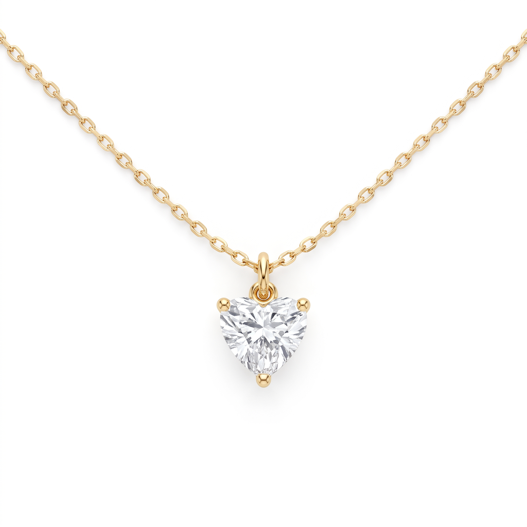 Lab Diamond Yellow Gold Heart Solitaire Chain Necklace
